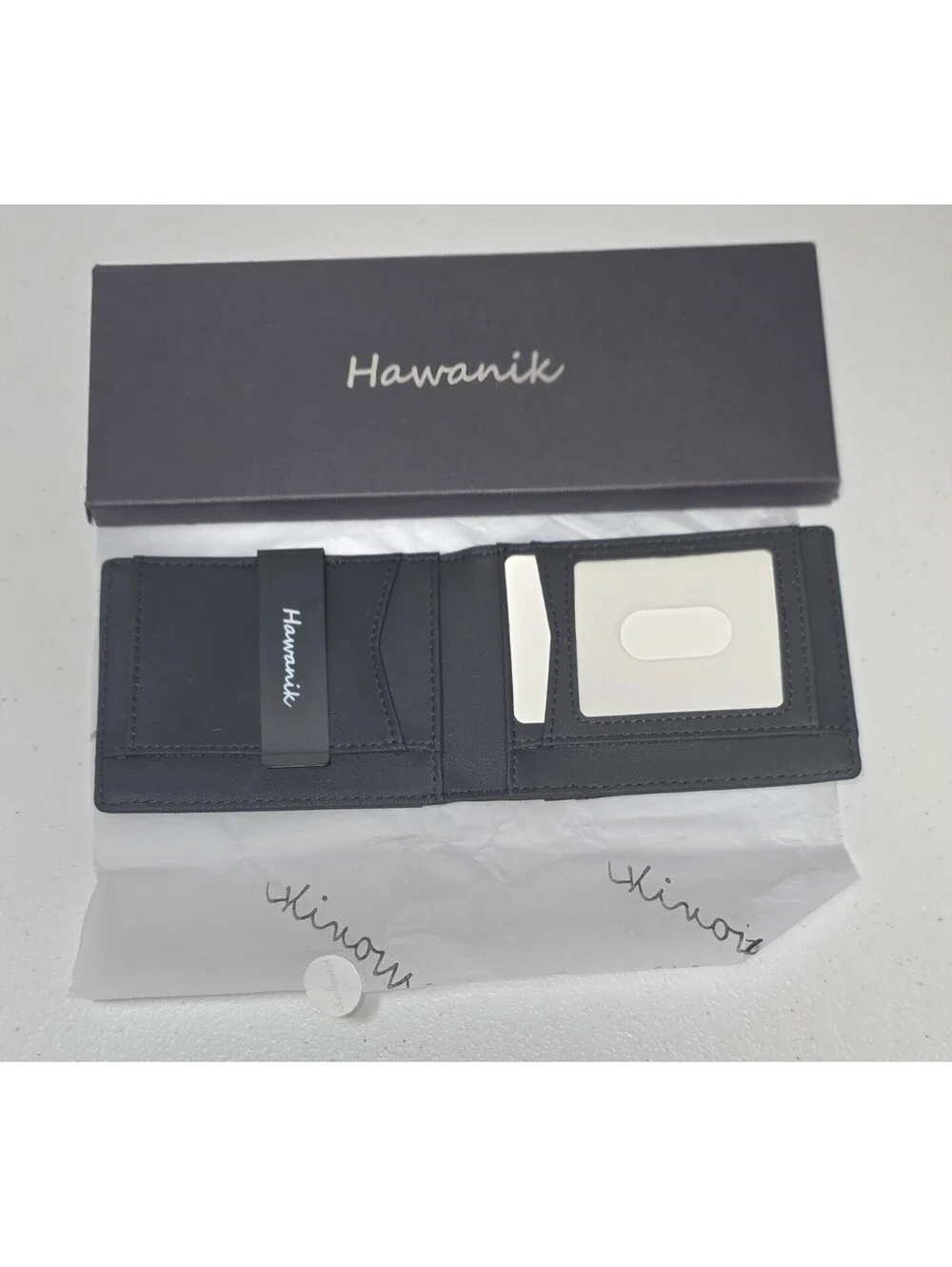 Hawanik Slim Bifold Leather Wallet W/Integrated Case Holder For AirTag New Black